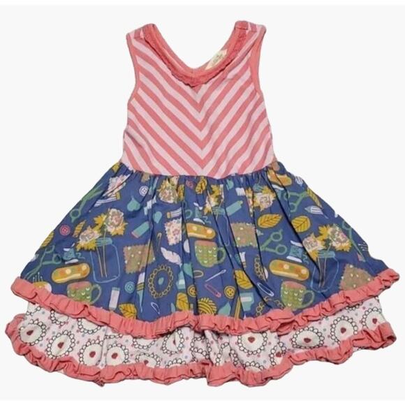 Matilda Jane Girls Size 4 Work of Heart Dress Pink Blue Ruffle Chevron Gorgeous, - Picture 7 of 7